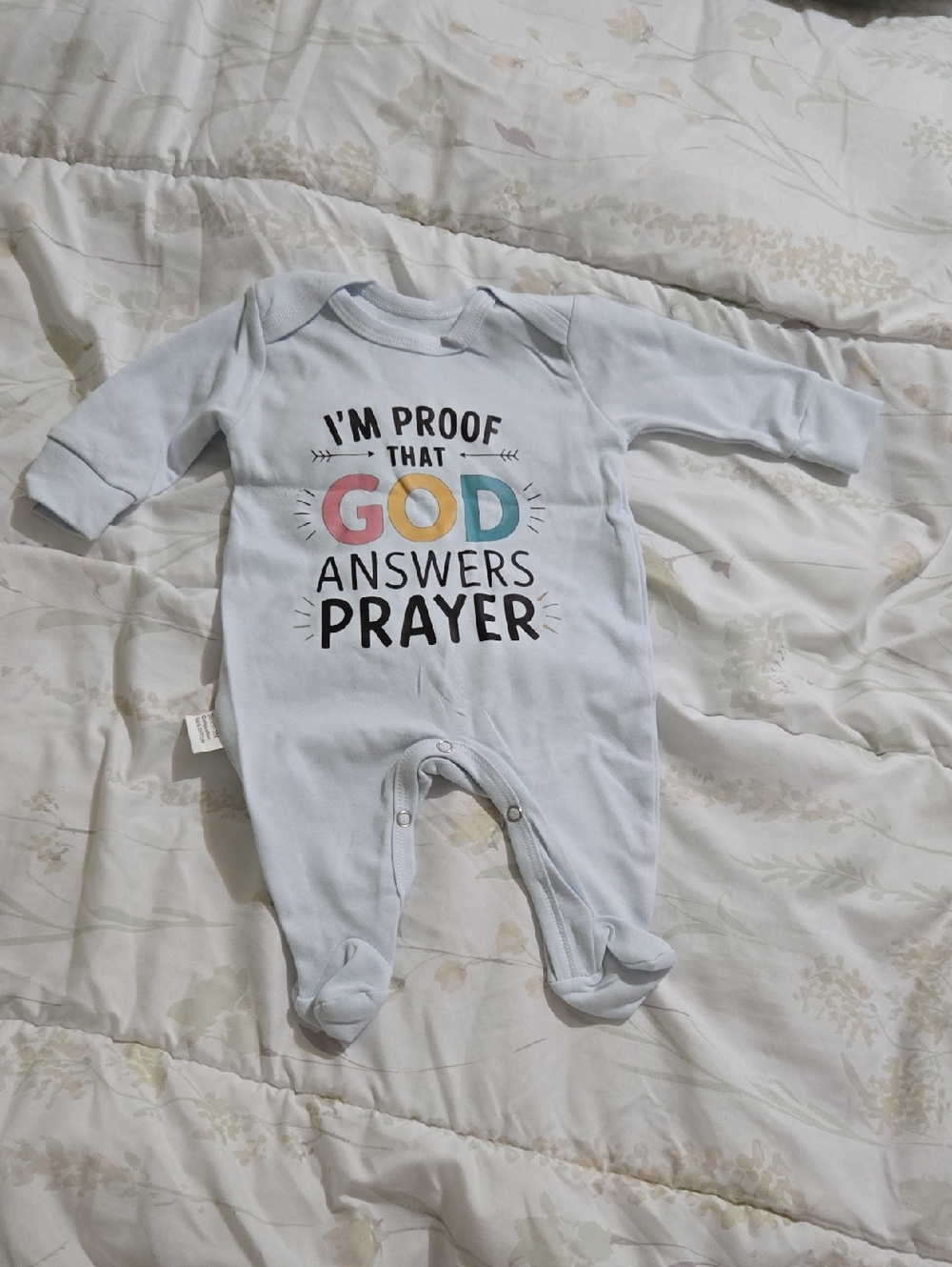 Source Unknown Light Blue Baby Footed One-Piece with Multicolor GOD Graphic